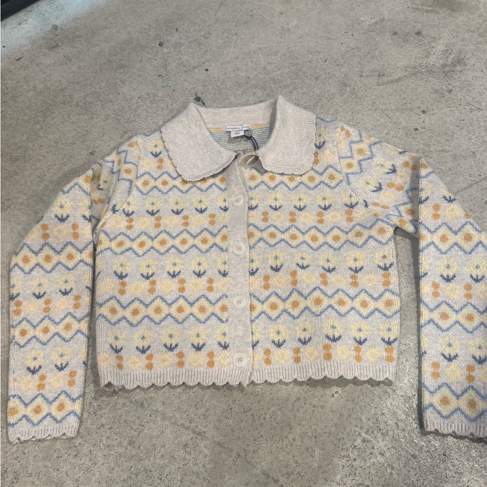 Sincerely Jules Cream and Blue Knit Cardigan